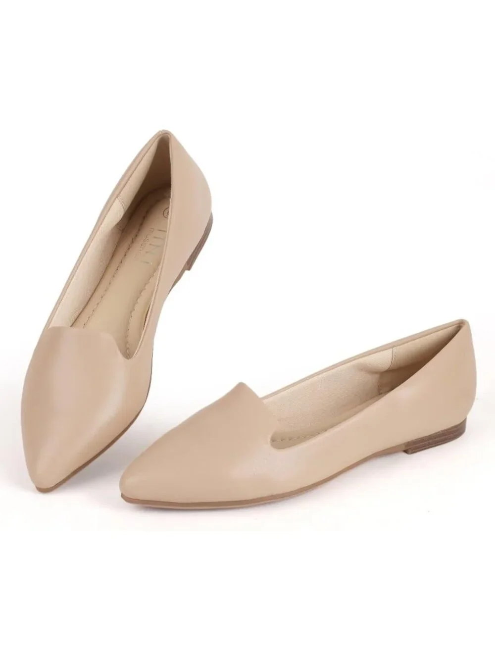 Women's Nude Comfortable Pointed Toe Memory Foam Casual Work Slip On Flat Shoes